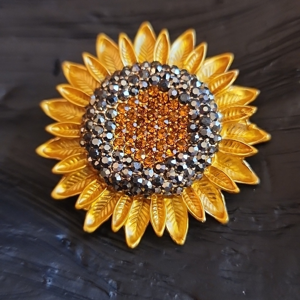 SUNFLOWER Enameled Embellished Brooch Pin BRR #2